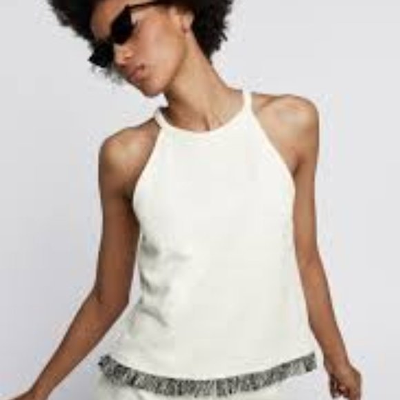 Zara Tops - Zara Trafuluc Tweed Halter Top Small Cream